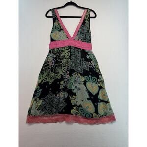 Vtg Y2K Floral, Sequin Beaded And Lace Babydoll Vneck Dress Mallcore Women’s